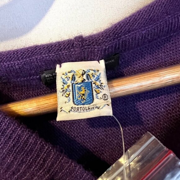 NWT Portolano Purple Hooded Poncho Kangaroo Pocket Wool Angora Cashmere - Picture 3 of 5